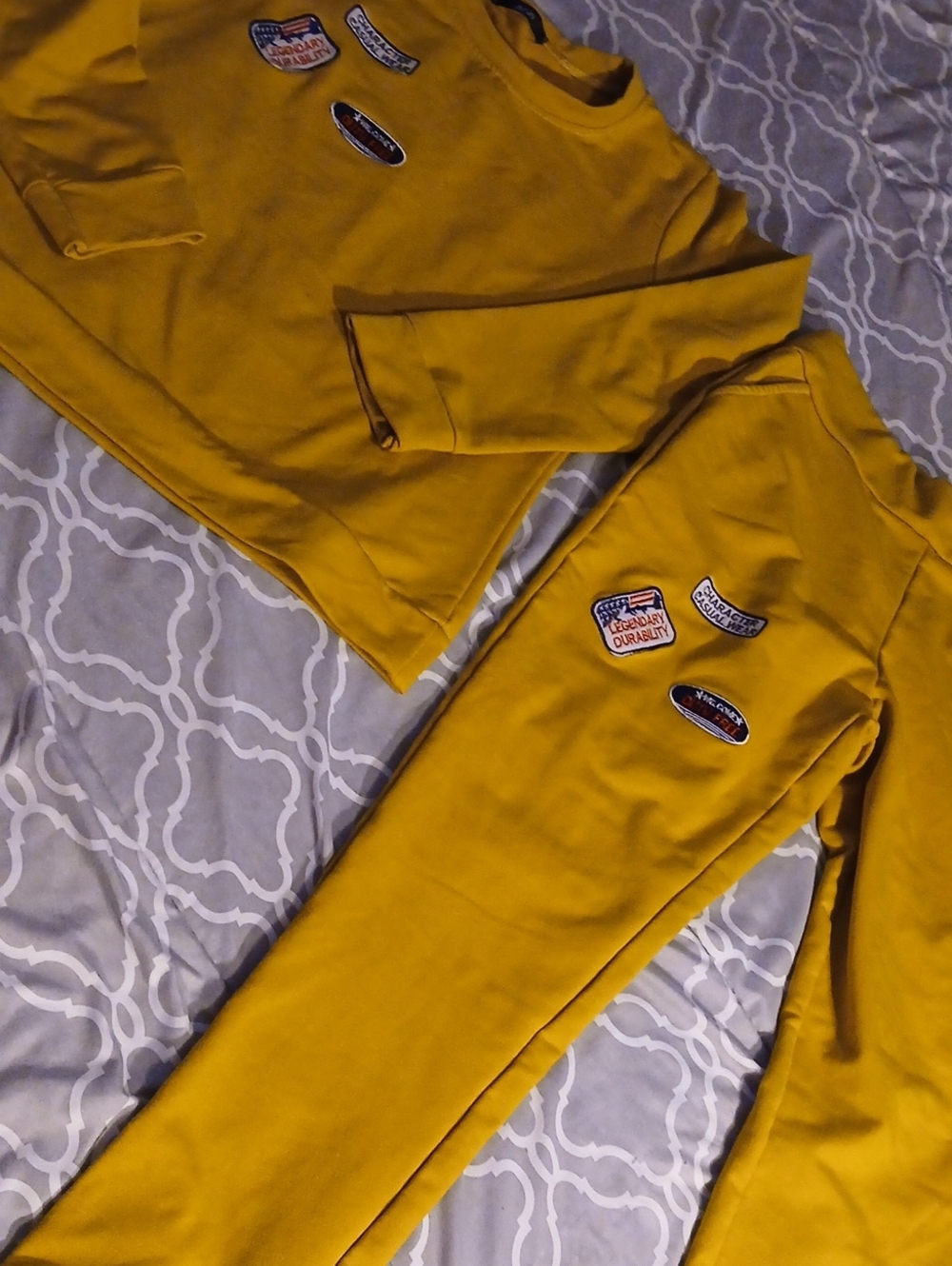 AGB Mustard Yellow Kids Sweatpants & Joggers with Patch Accents